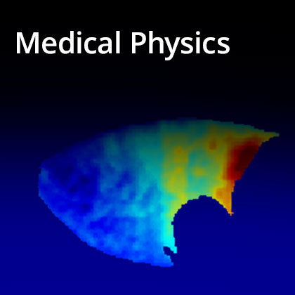 cells of bright blue and green with text Medical Physics